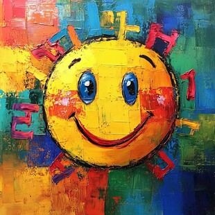 彩色笑脸太阳抽象艺术画