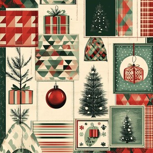 圣诞元素拼贴图案设计