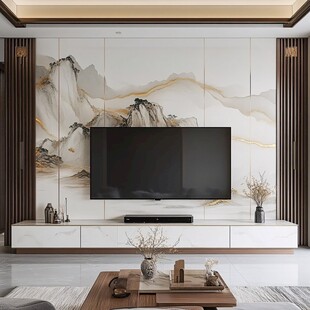 中式山水风客厅电视背景墙