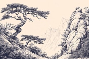 黄山松立奇峰间