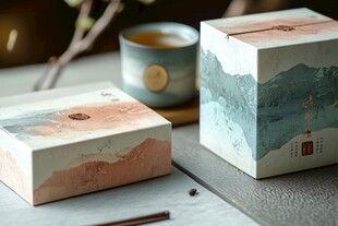 古风山水风茶叶包装盒展示