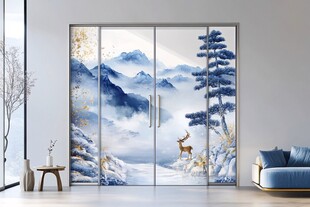 中式山水风玻璃移门设计