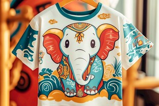 国潮风大象图案短袖T恤