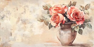 复古花瓶中的娇艳玫瑰花