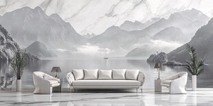 现代简约山水风客厅场景