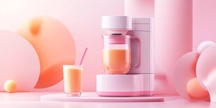粉色系榨汁机与美味果汁
