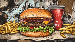 美味汉堡套餐插画