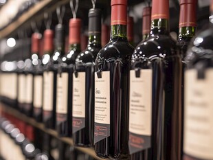 整齐排列的货架红酒