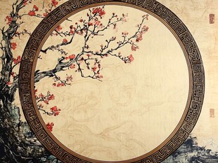 中式圆形梅花古典装饰画
