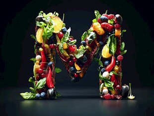 水果拼成的创意字母M