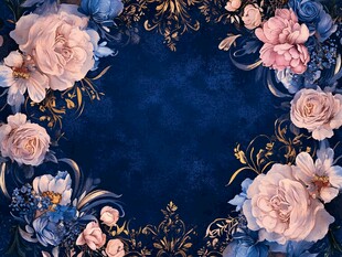 深蓝花卉边框装饰图案