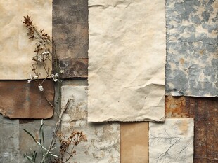 复古纸张与干花组合场景