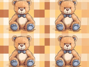 可爱小熊图案的格子背景