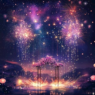 梦幻星空下的浪漫烟花场景