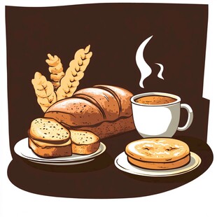 温馨早餐 面包与热饮组合