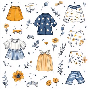 儿童服装及配饰手绘插画
