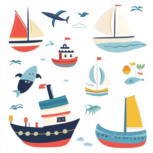 海上交通工具插画集合