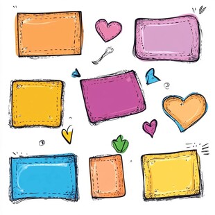 手绘多彩边框与爱心图案