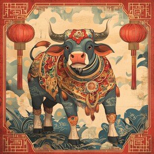 国风牛年吉祥插画