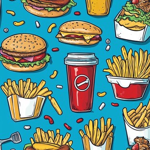 缤纷快餐美食插画图案