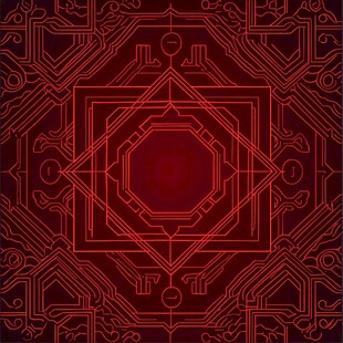 中式红底几何线条花纹图案