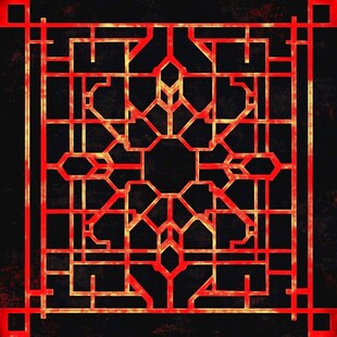 中式古典红金几何窗格图案