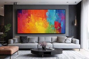 现代客厅中的绚丽抽象挂画