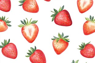 草莓水彩图案 清新可爱风