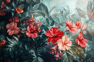 艳丽扶桑花与繁茂绿叶