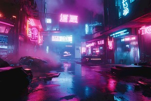 赛博朋克风霓虹都市夜景