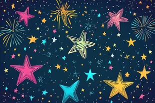 梦幻星空烟花手绘图案
