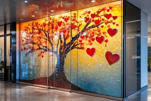 浪漫爱心树玻璃艺术装饰