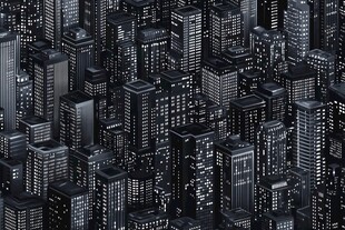 黑白都市建筑群夜景