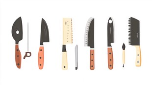 多样厨房刀具插画展示