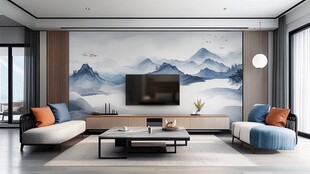 新中式山水风客厅效果图