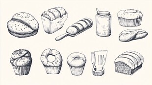 手绘面包糕点插画集合