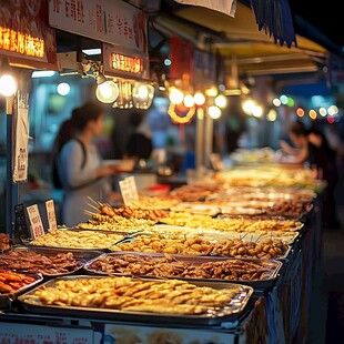 夜市美食摊 多样小吃诱人