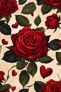 红玫瑰与爱心浪漫图案