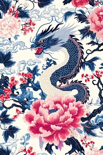 龙与牡丹中式传统花纹图