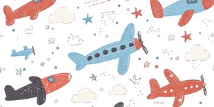 可爱飞机云朵星星图案背景