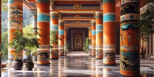 中式彩绘柱廊的典雅空间