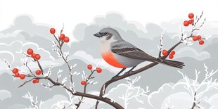 冬日枝头的红果与灰雀