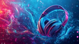 炫酷耳机沉浸梦幻音乐世界