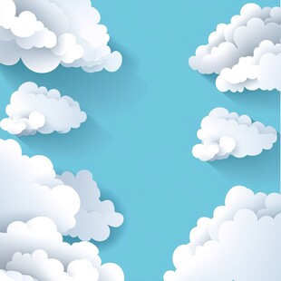 蓝色背景上的纸艺云朵图案