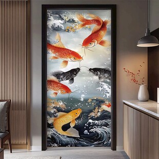 中式玄关锦鲤图饰画
