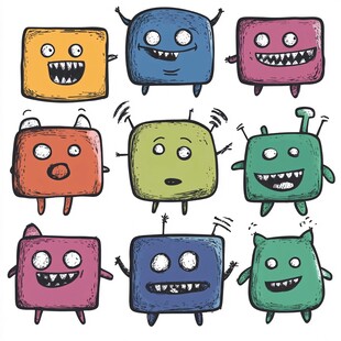 可爱手绘方块小怪兽集合