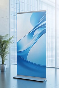 蓝色渐变易拉宝展示图