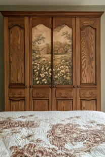 复古雕花木质衣柜与床