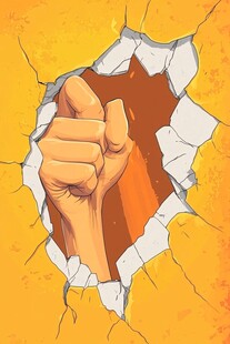 拳头破墙而出的力量象征