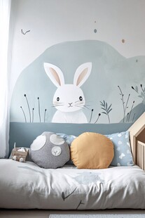 可爱兔子主题儿童卧室一角